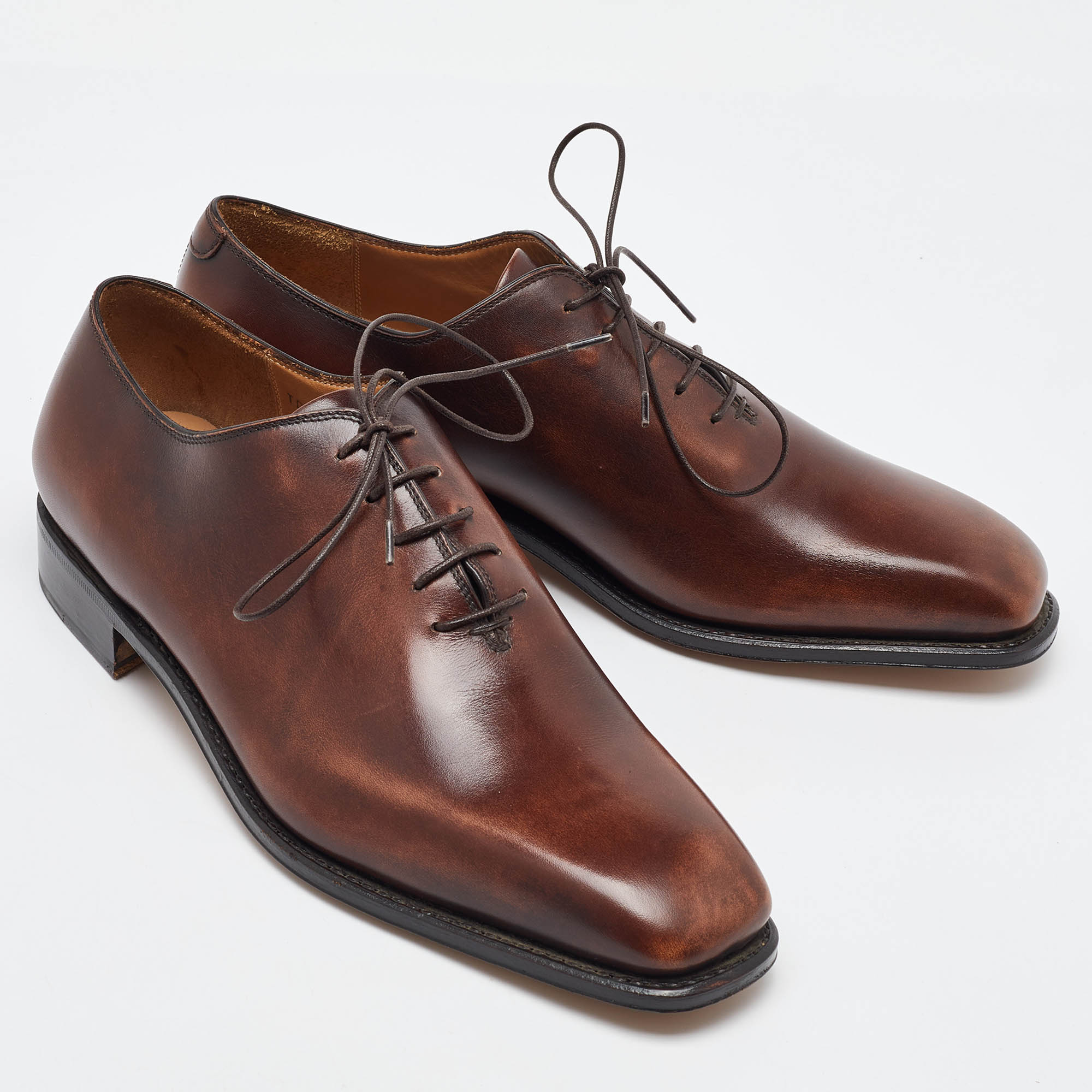 Salvatore Ferragamo Dark Brown Leather Lace Up Oxfords Size 41.5 