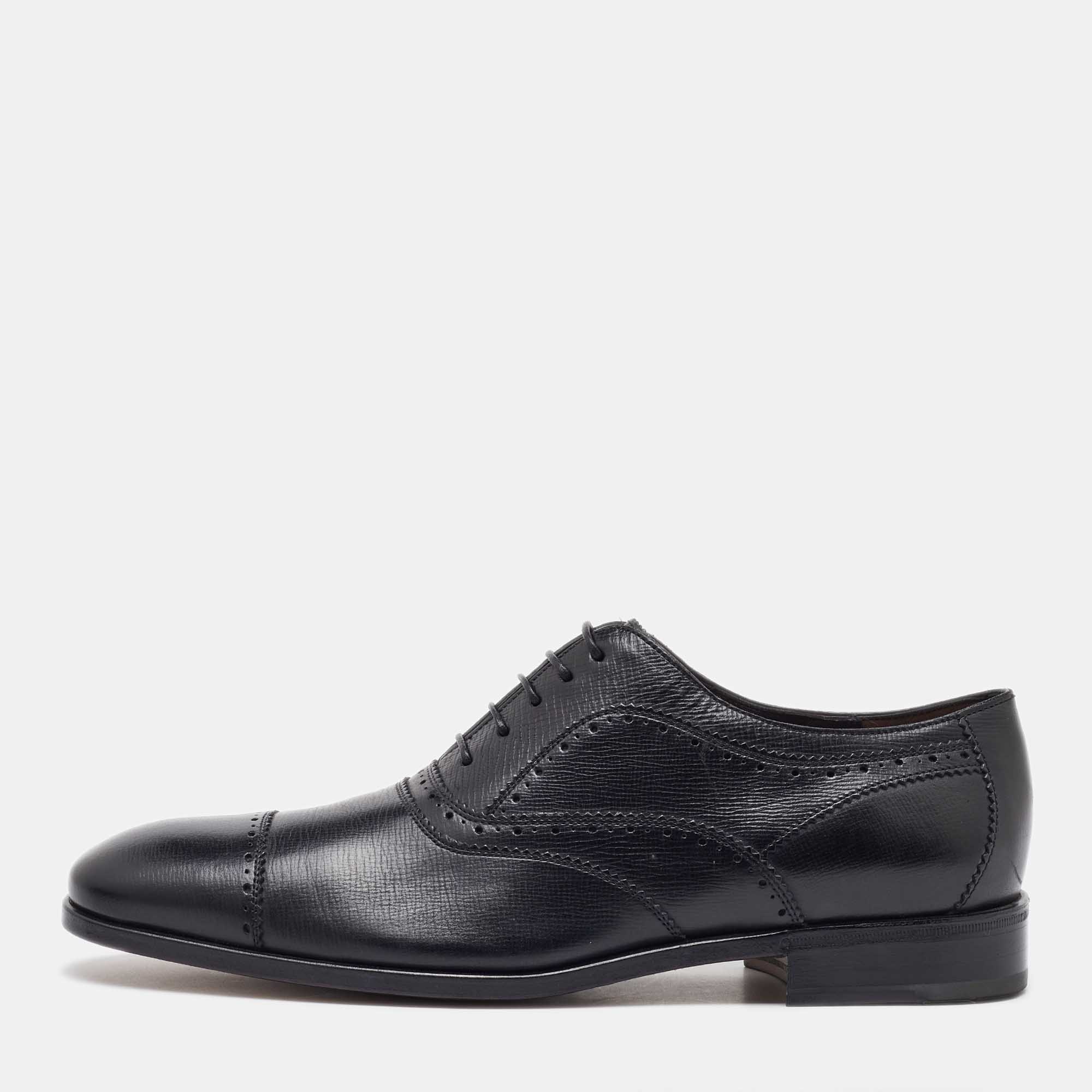 

Salvatore Ferragamo Black Leather Brogue Lace Up Oxfords Size 41.5