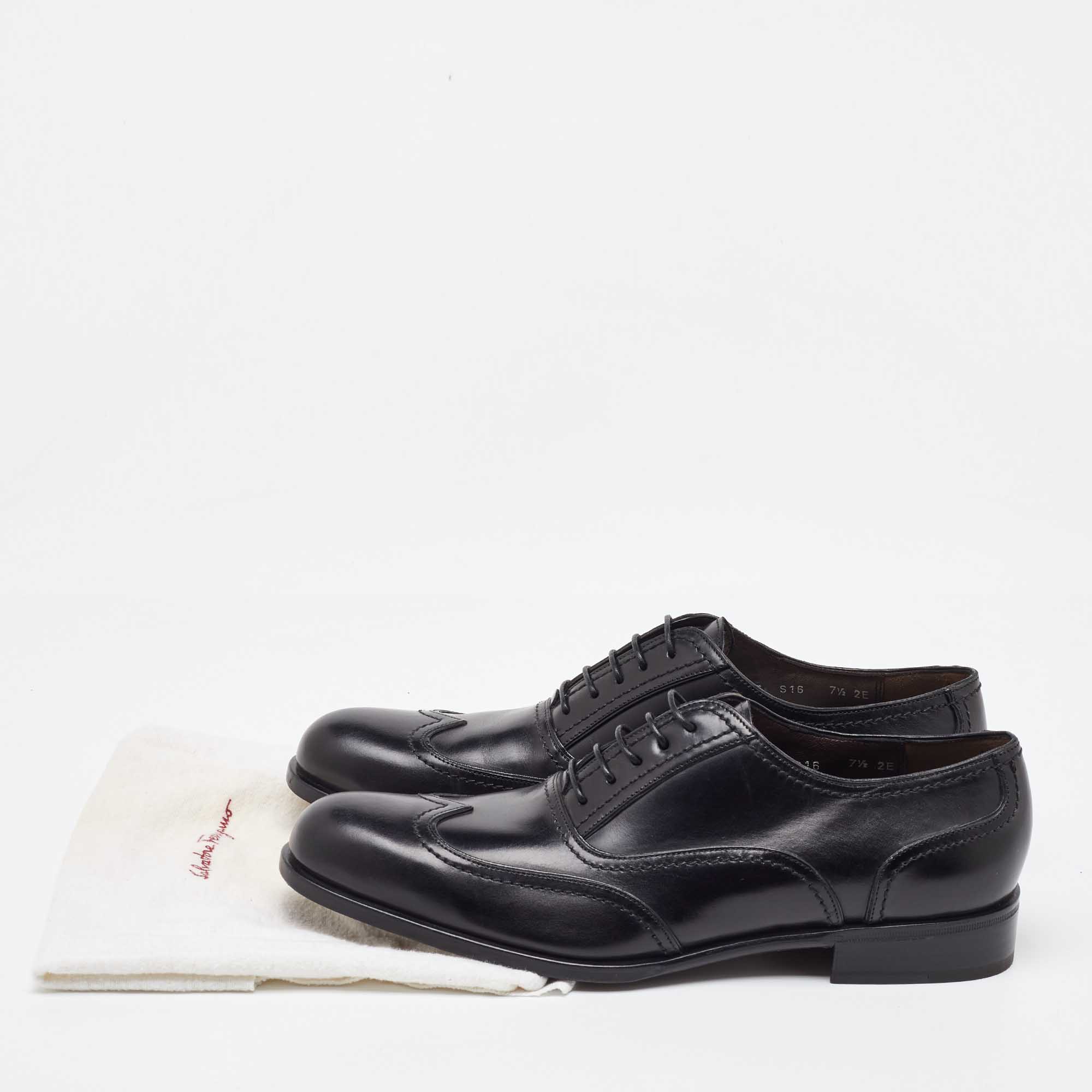 Salvatore Ferragamo Black Leather Lace Up Wingtip Oxfords Size 41.5 