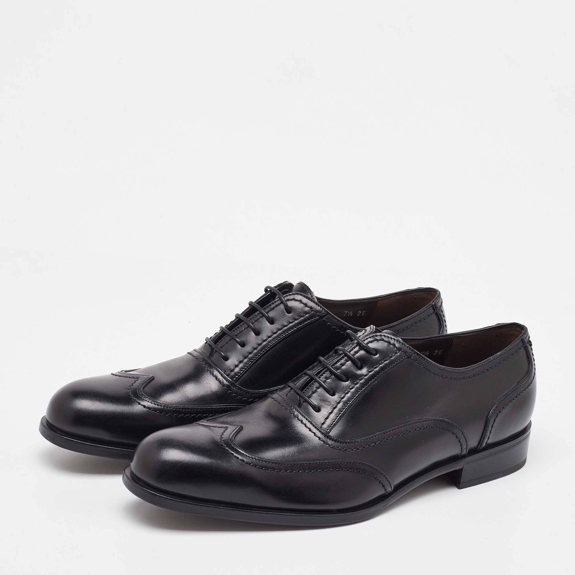 Salvatore Ferragamo Black Leather Lace Up Wingtip Oxfords Size 41.5 