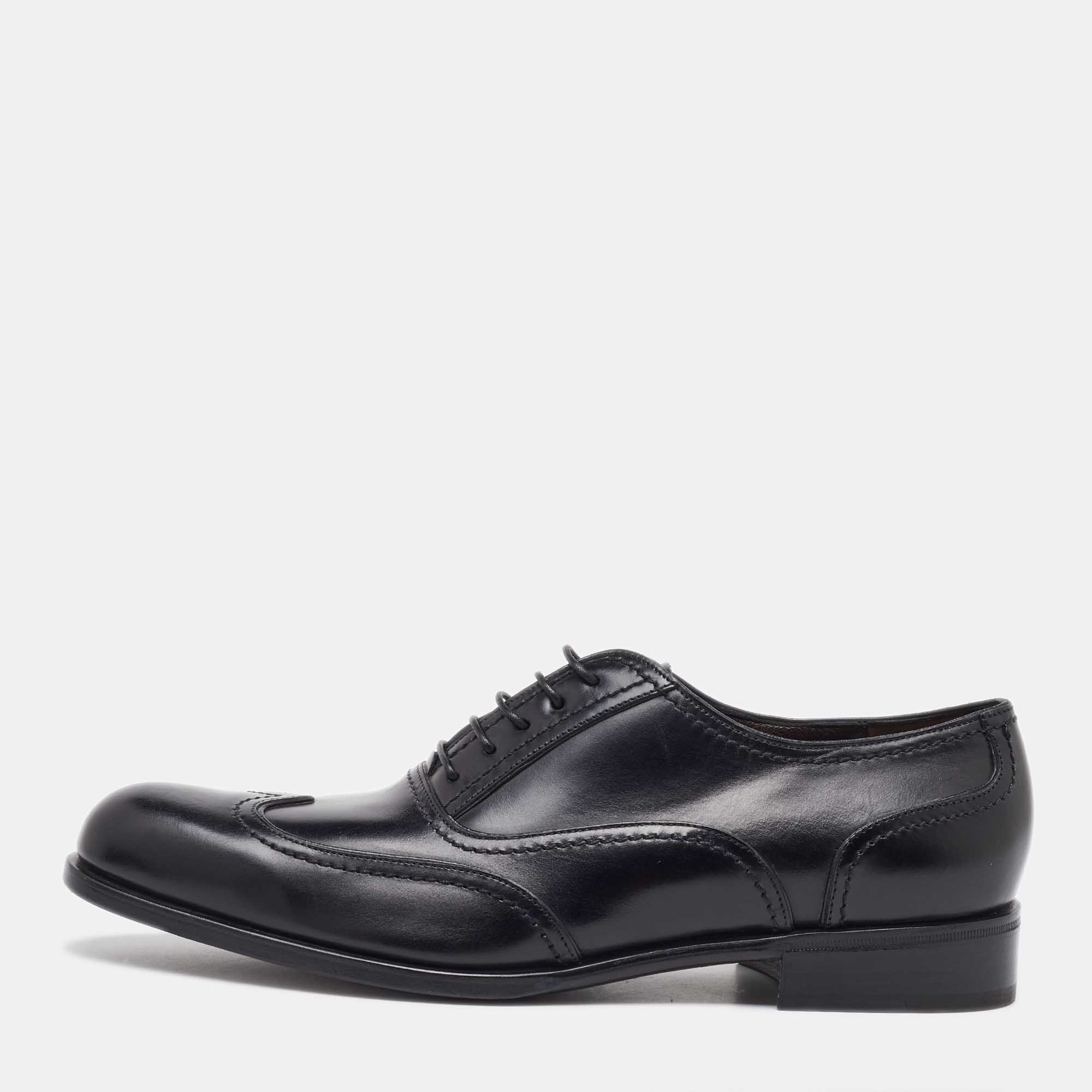 

Salvatore Ferragamo Black Leather Lace Up Wingtip Oxfords Size 41.5