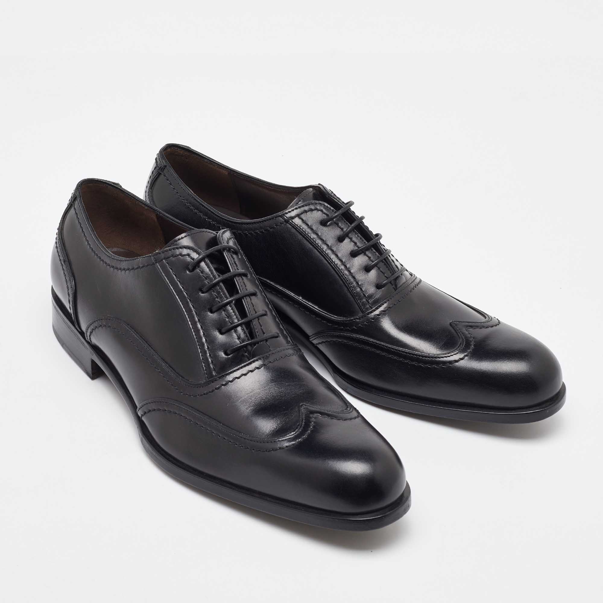 Salvatore Ferragamo Black Leather Lace Up Wingtip Oxfords Size 41.5 