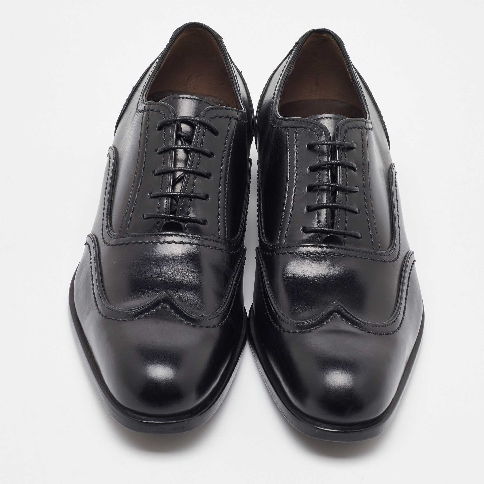 Salvatore Ferragamo Black Leather Lace Up Wingtip Oxfords Size 41.5 