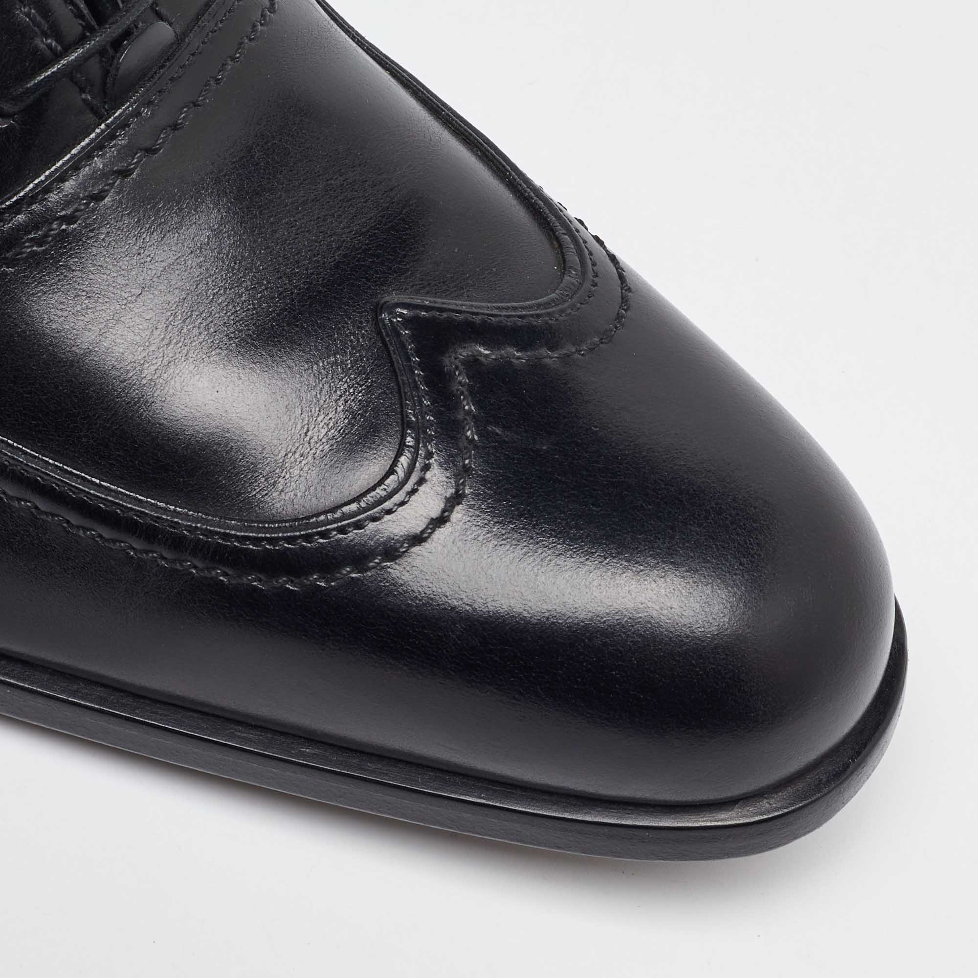 Salvatore Ferragamo Black Leather Lace Up Wingtip Oxfords Size 41.5 