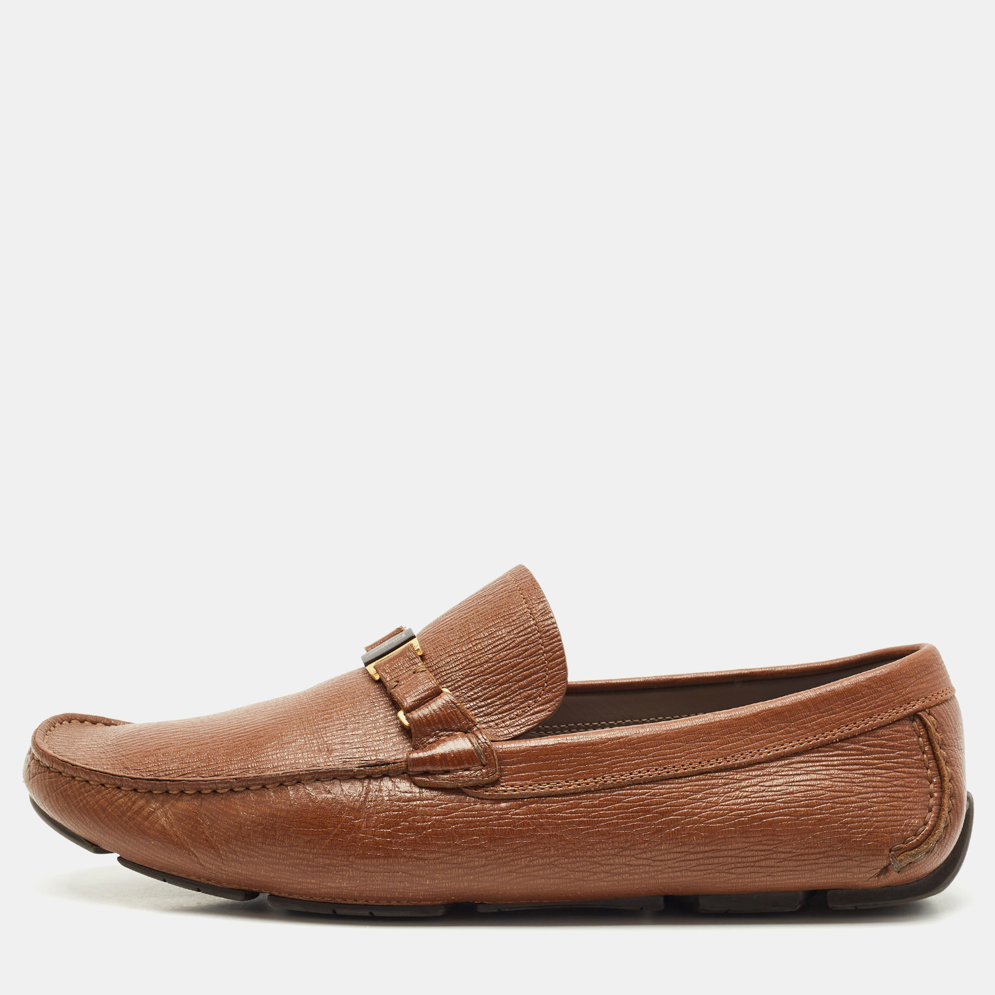 

Salvatore Ferragamo Brown Leather Slip On Gancio Loafers Size 45