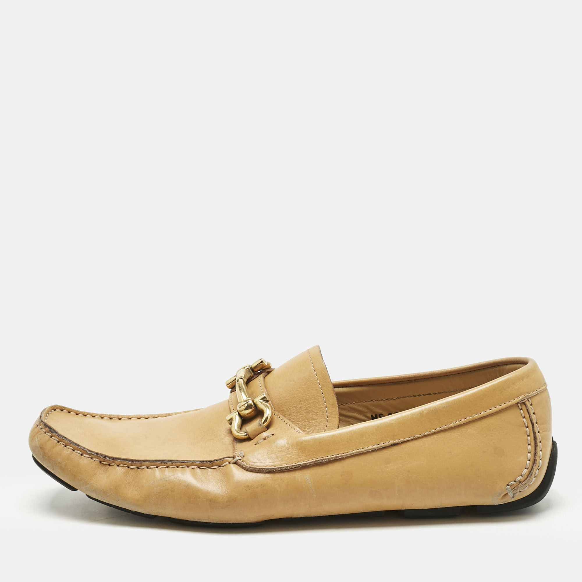 

Salvatore Ferragamo Tan Leather Parigi Gancini Driver Loafers Size 43.5