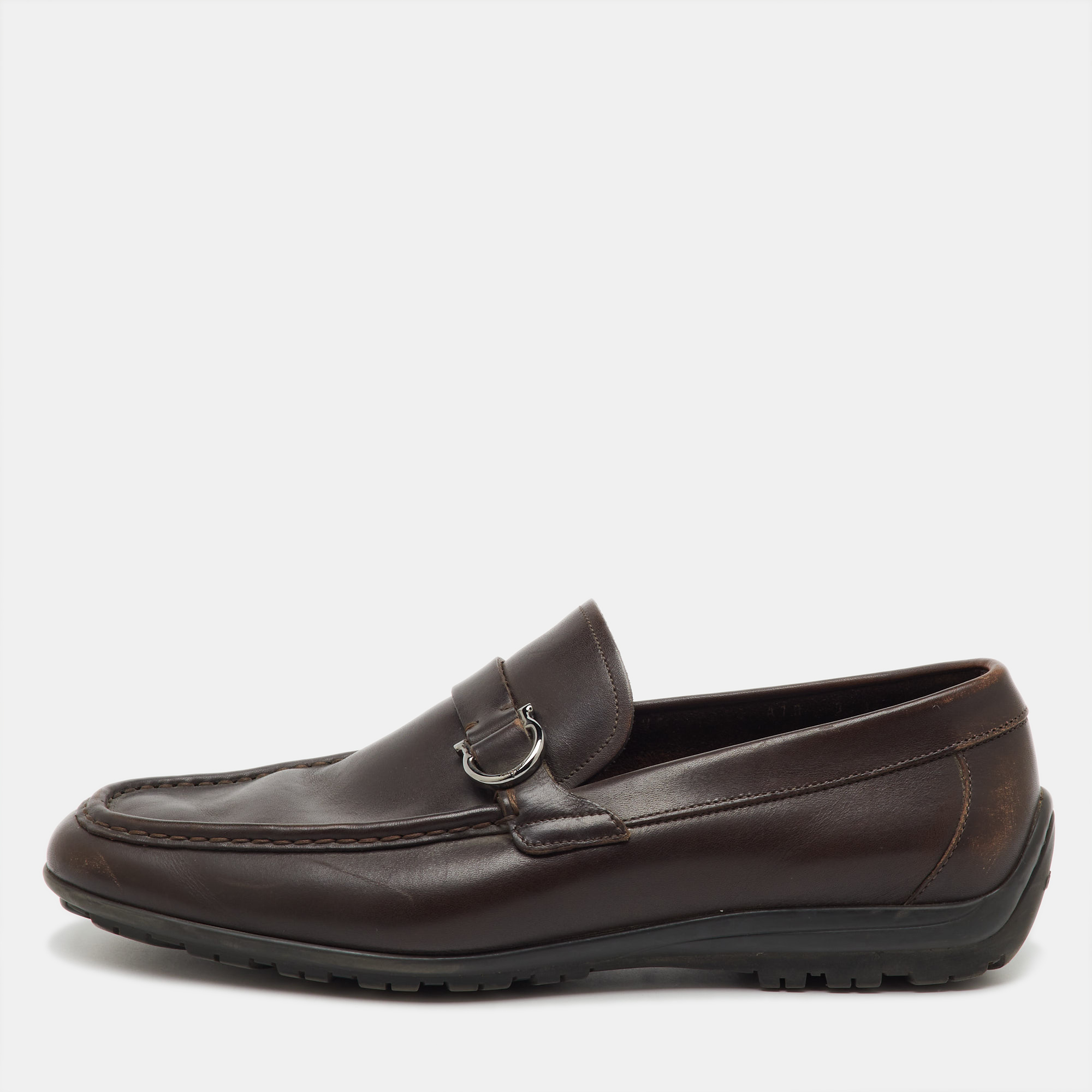 

Salvatore Ferragamo Dark Brown Leather Gancio Slip On Loafers Size 43