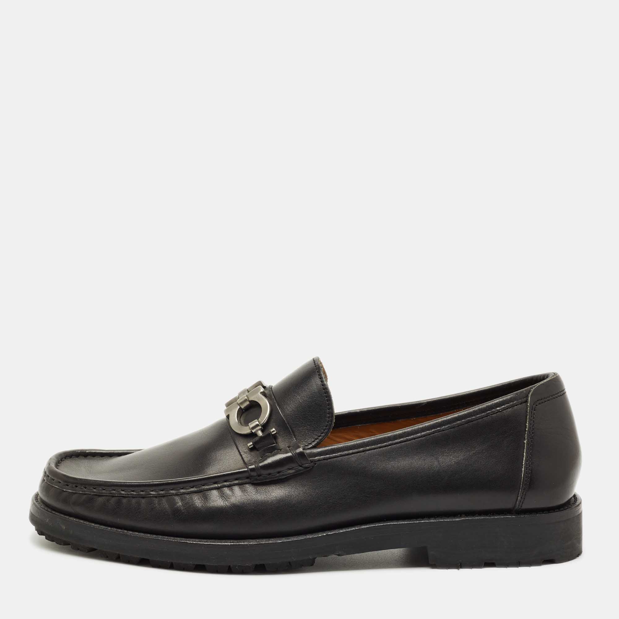 

Salvatore Ferragamo Black Leather Fort Gancini Loafers Size 45