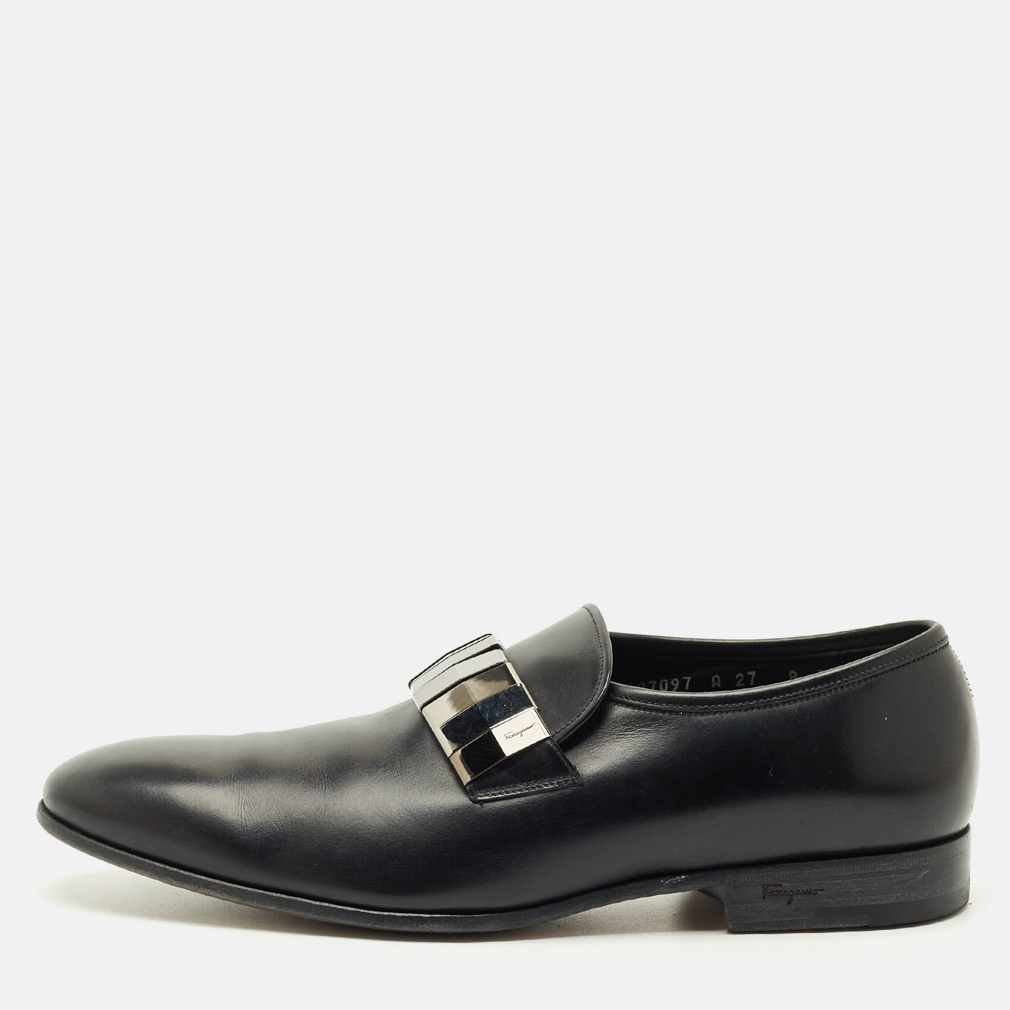 Pre-owned Ferragamo Black Leather Embellished Slip On Loafers Size 42