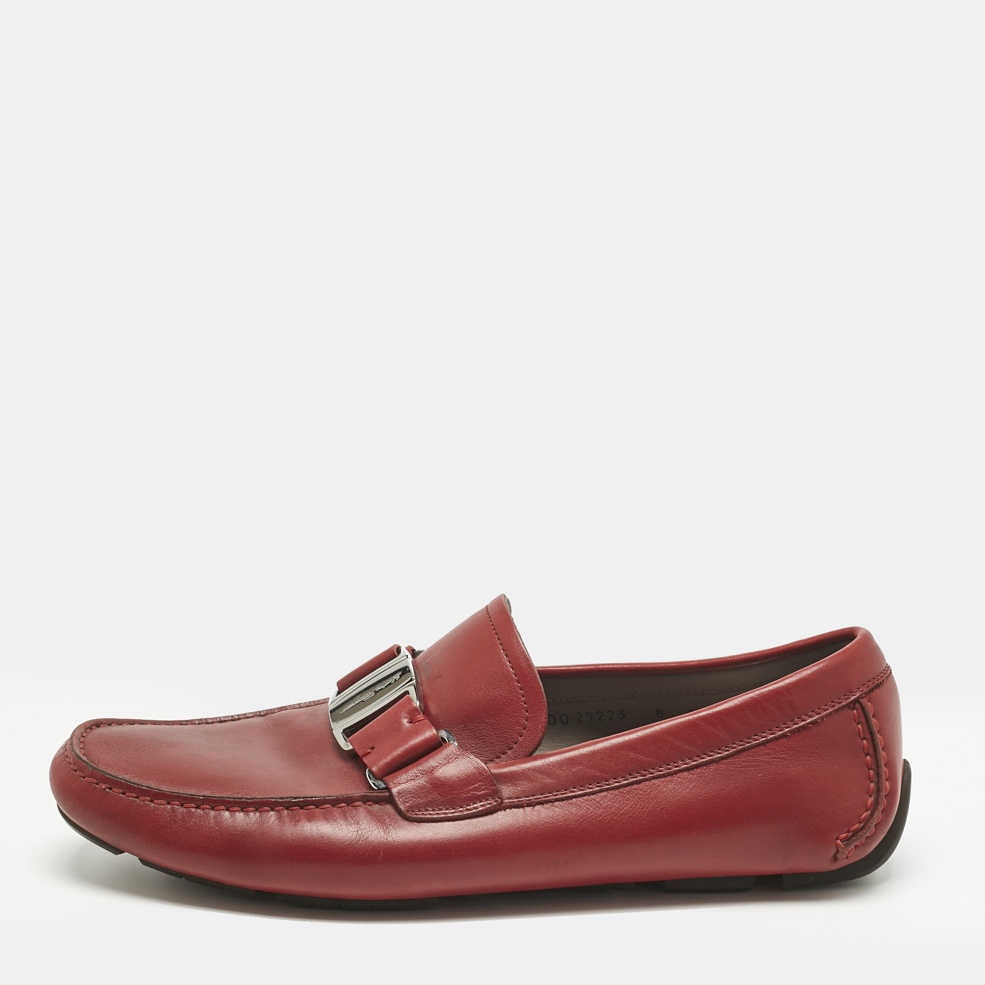 Pre-owned Ferragamo Red Leather Sardegna Slip On Sneakers Size 42