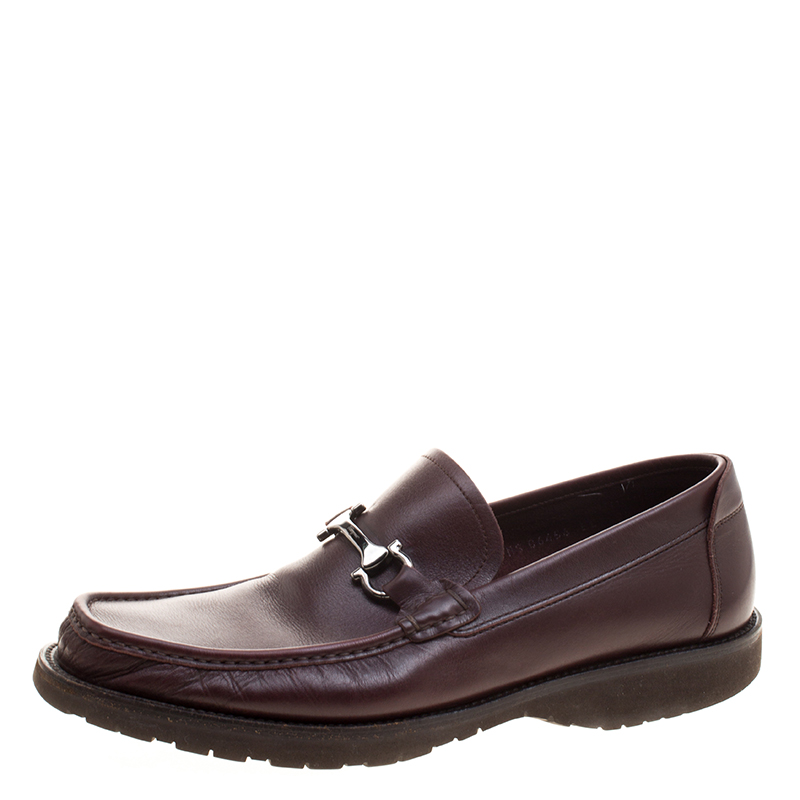 Salvatore Ferragamo Bordeaux Leather Horsebit Loafers Size 43.5