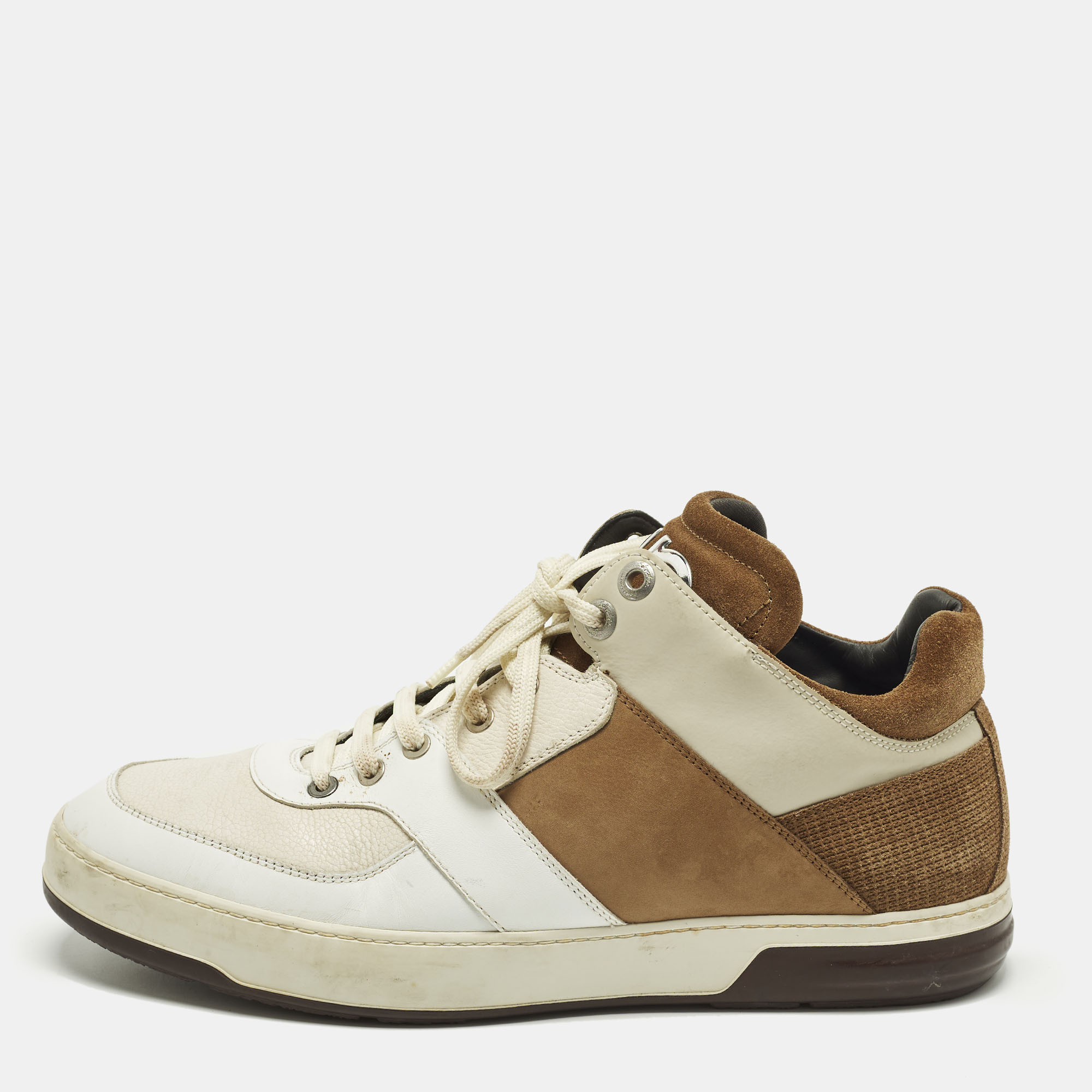 

Salvatore Ferragamo Monroe Size 45 Multicolor Leather and Suede Lace Up Sneakers