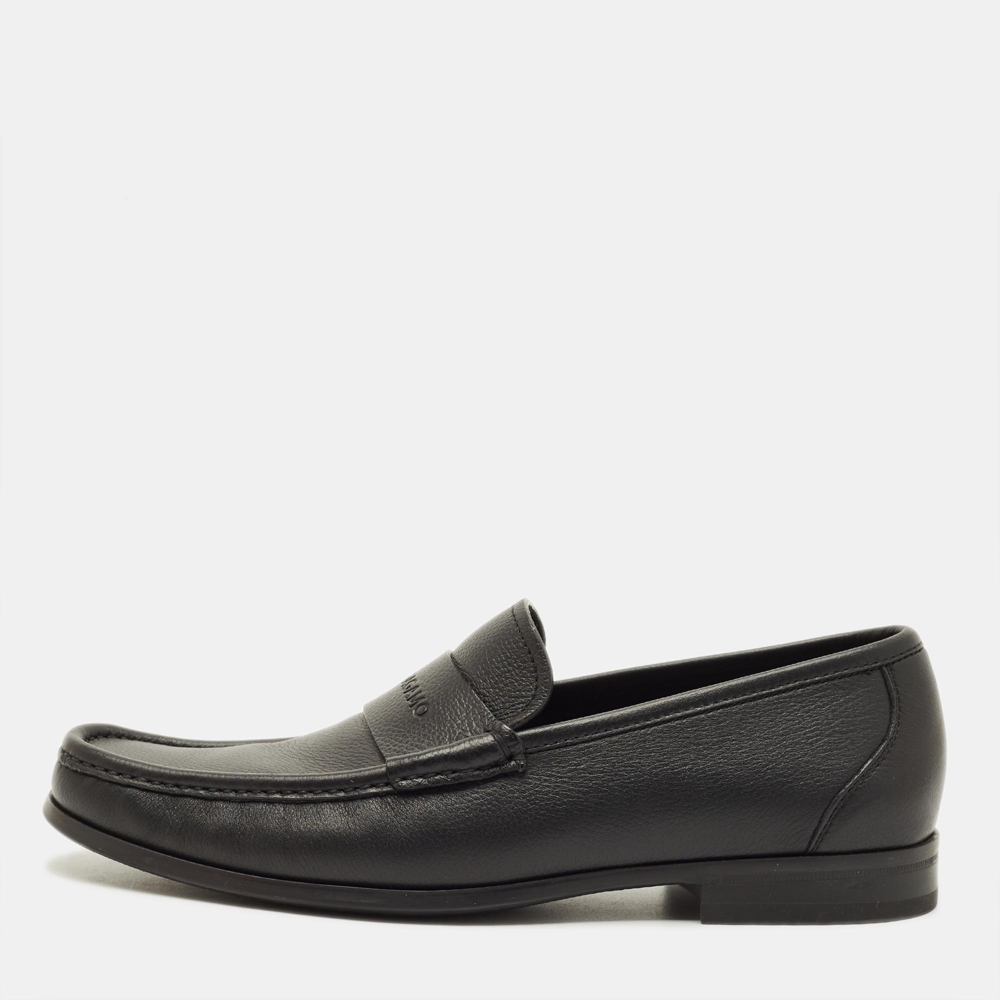 

Salvatore Ferragamo Dupont Size 43 Black Leather Penny Loafers