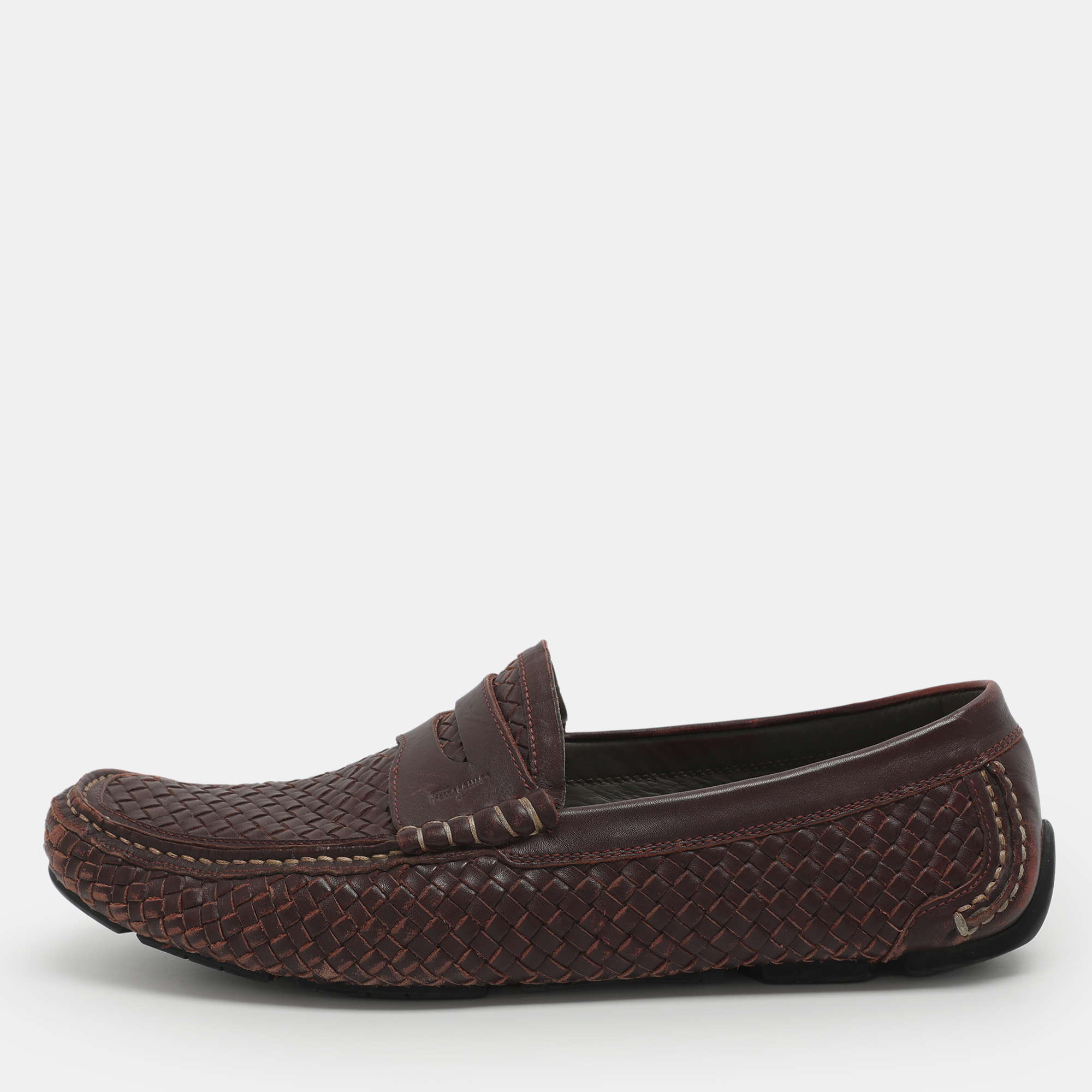 

Salvatore Ferragamo Size 42 Burgundy Woven Leather Loafers