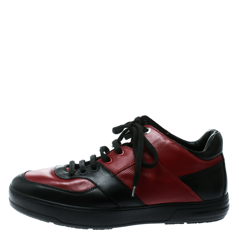 

Salvatore Ferragamo Red/Black Leather Lace Up Sneakers Size