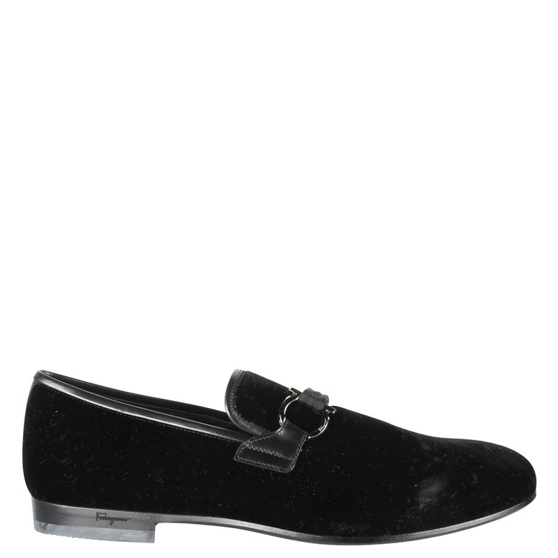 Pre-owned Ferragamo Black Velvet Loafers Size 40