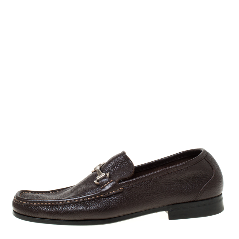 

Salvatore Ferragamo Dark Brown Leather Gancini Moccassins Size