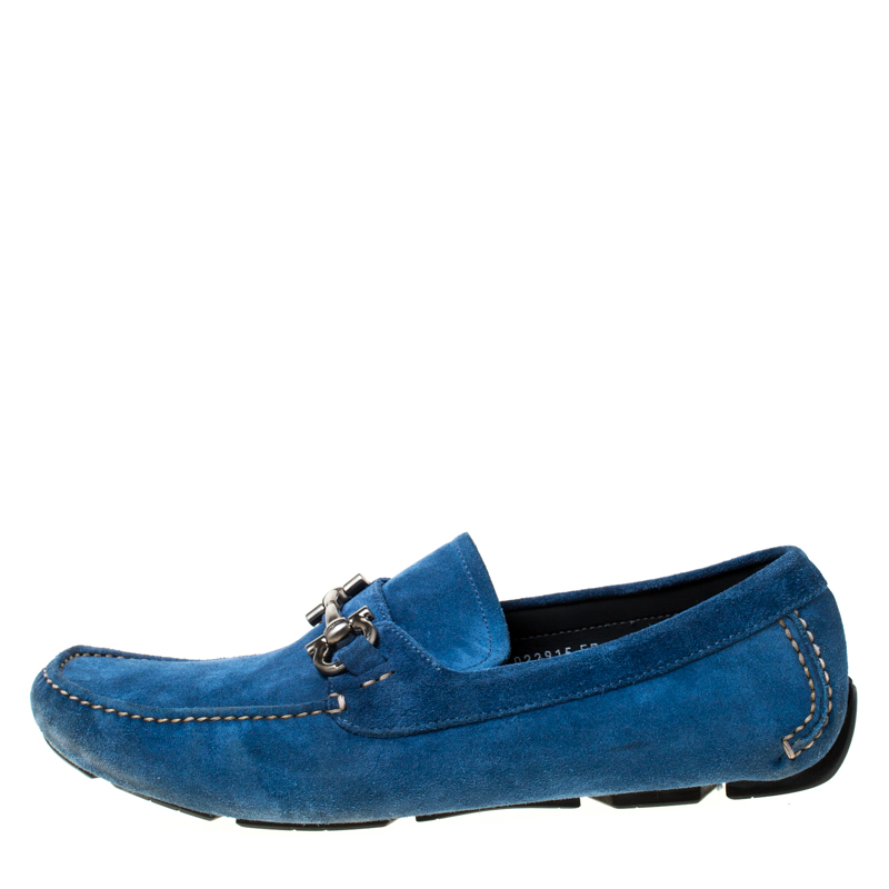 

Salvatore Ferragamo Blue Suede Horsebit Slip On Loafers Size