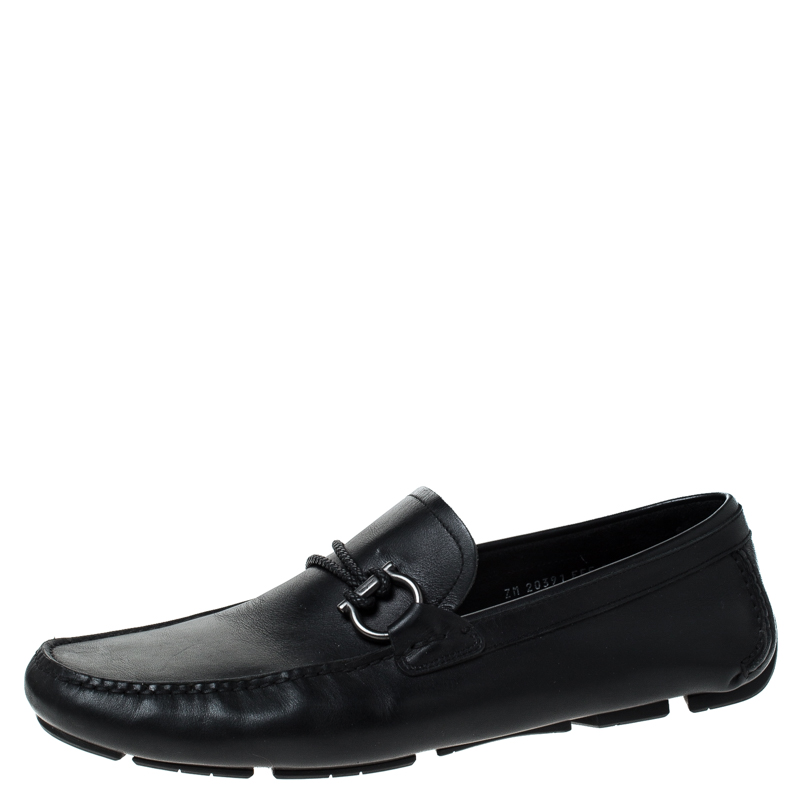 Pre Owned Salvatore Ferragamo Black Leather Slip On Loafers Size 45