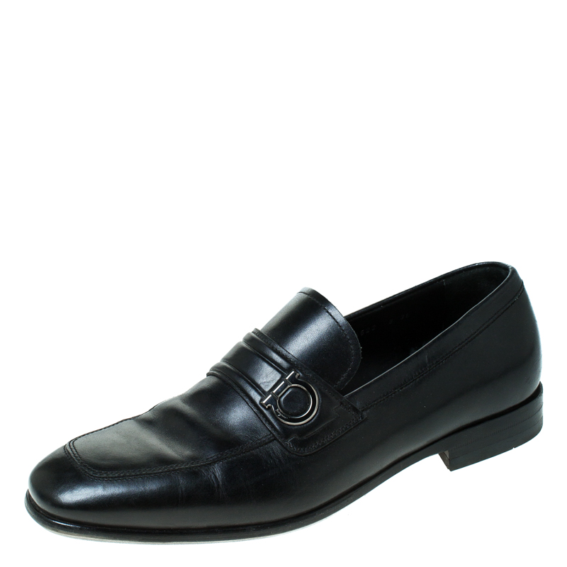 Salvatore Ferragamo Black Leather Slip On Loafers Size 42