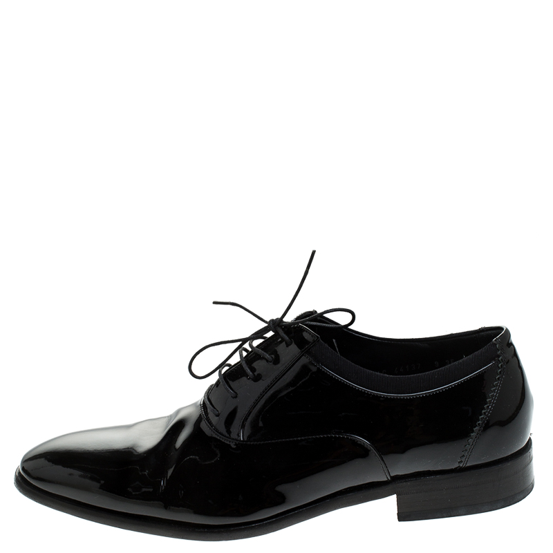 

Salvatore Ferragamo Black Patent Leather Aiden Oxfords Size