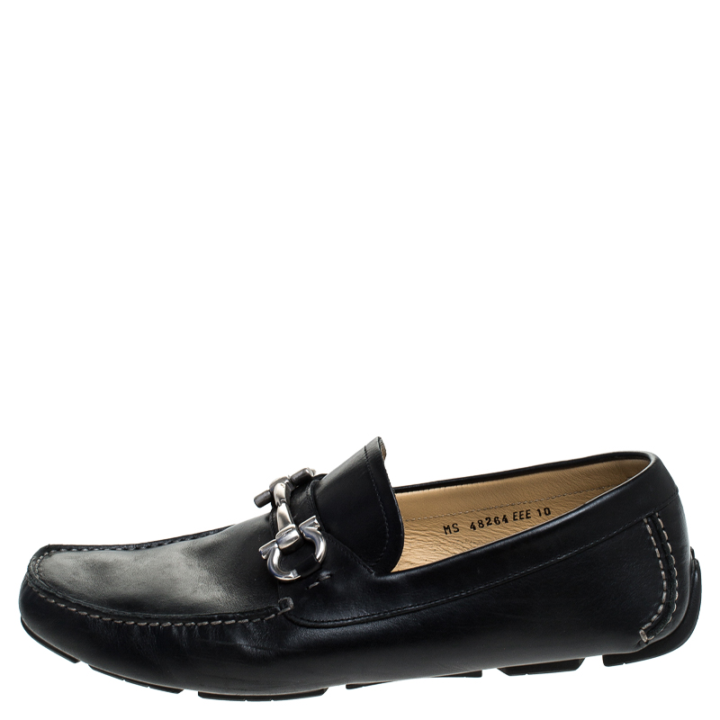 

Salvatore Ferragamo Black Leather Parigi Gancini Driver Loafers Size