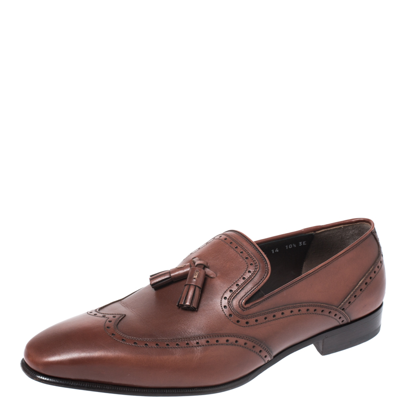 Pre-owned Ferragamo Salvatore Ferregamo Brown Brogue Leather Tassel Loafers Size 44.5
