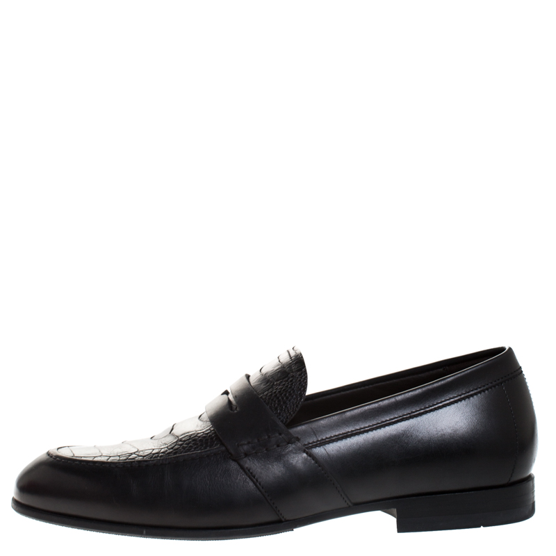 

Salvatore Ferragamo Black Croc Embossed Leather Penny Loafers Size