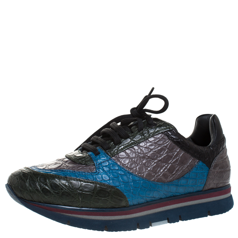 Salvatore Ferragamo Multicolor Croc Embossed Leather Michael Lace Up Sneakers Size 40