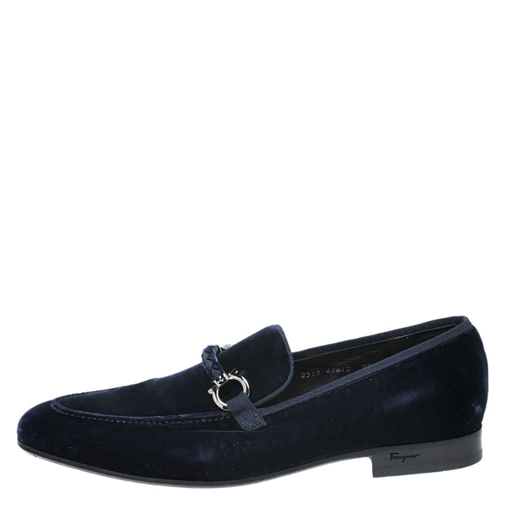 

Salvatore Ferragamo Blue Velvet Lord 2 Horsebit Loafers Size