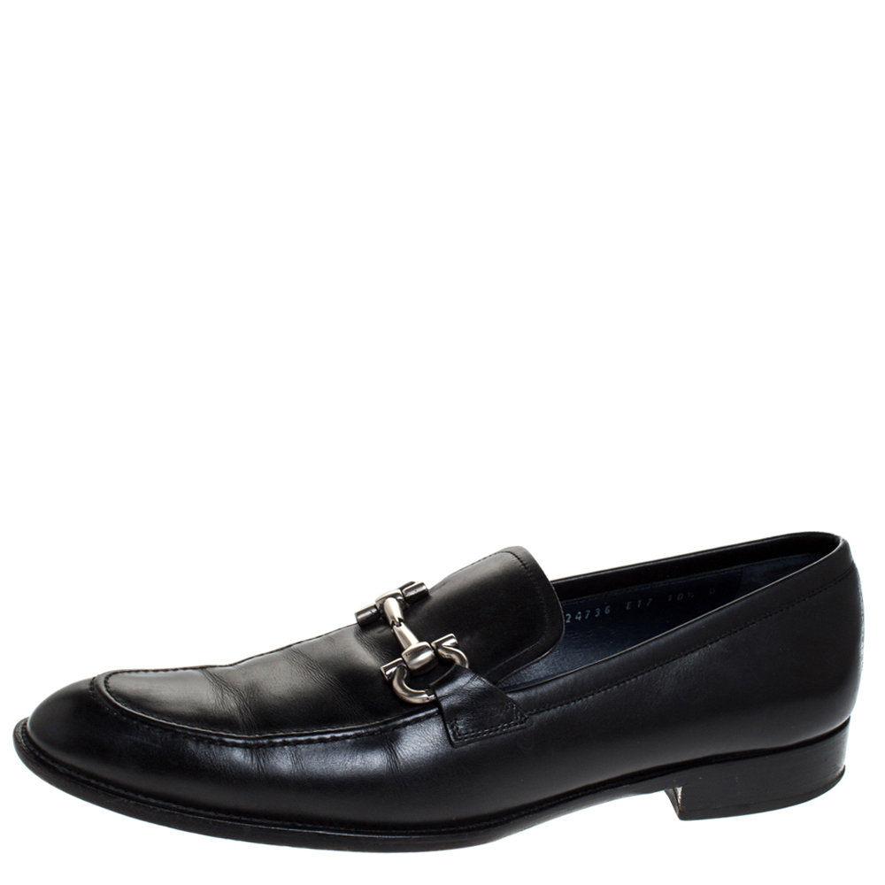 Salvatore Ferragamo Black Leather Gancini Bit Loafers Size 44.5 ...