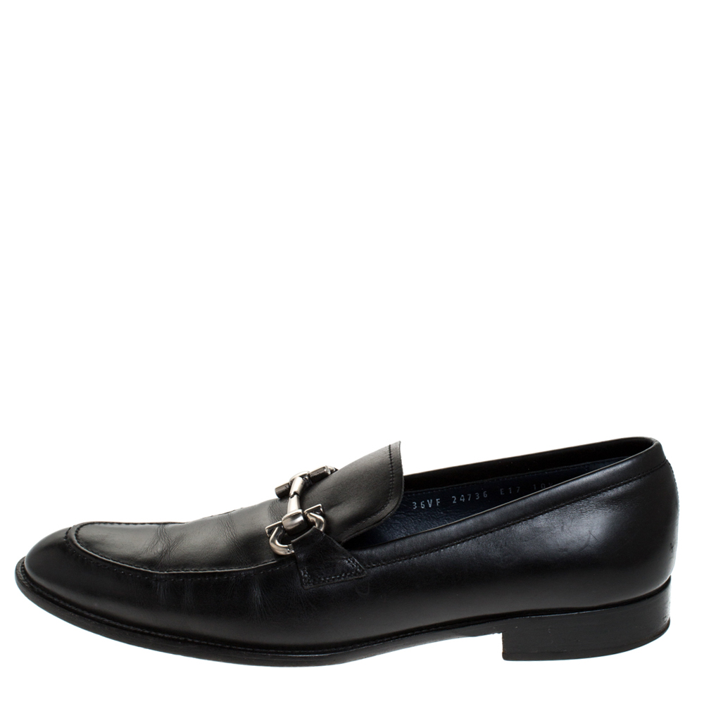 

Salvatore Ferragamo Black Leather Gancini Bit Loafers Size