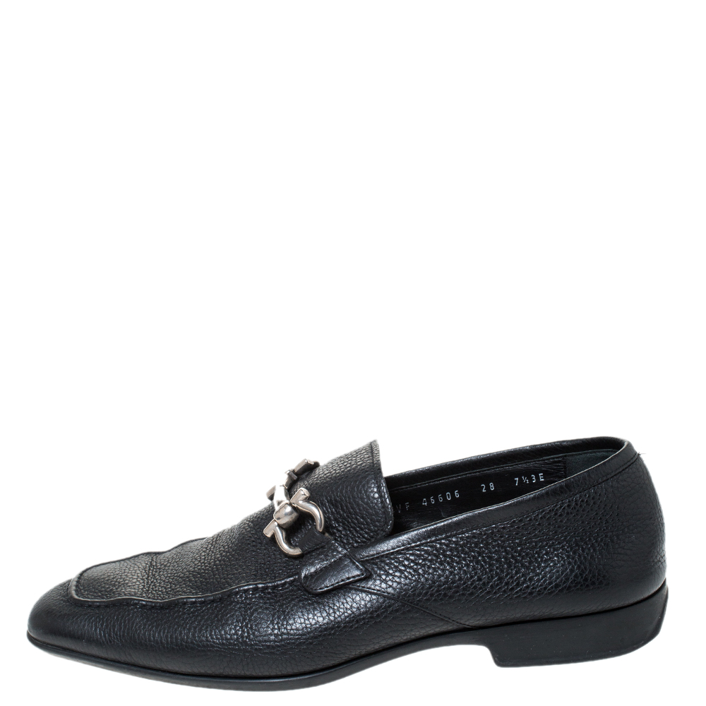 

Salvatore Ferragamo Black Leather Mason Gancio Bit Loafers Size