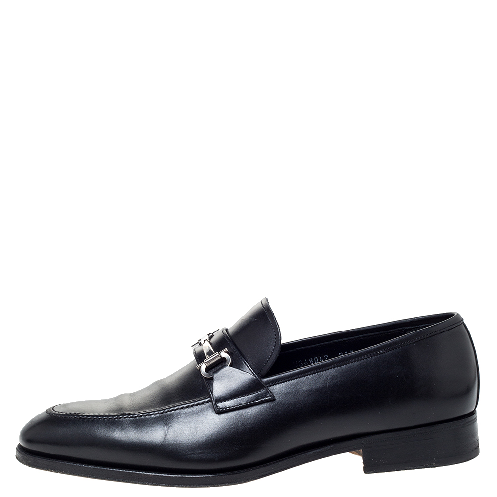 

Salvatore Ferragamo Black Leather Horsebit Slip On Loafers Size