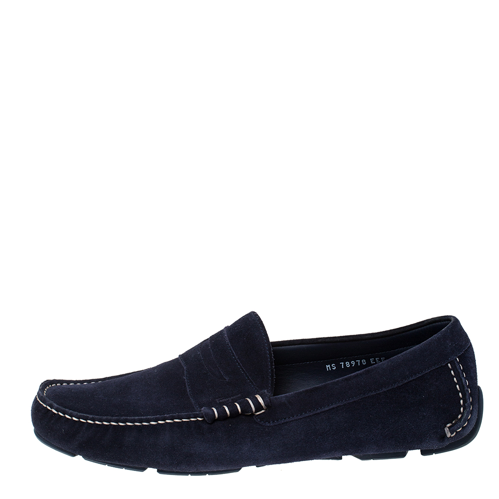 

Salvatore Ferragamo Blue Suede Penny Driving Loafers Size