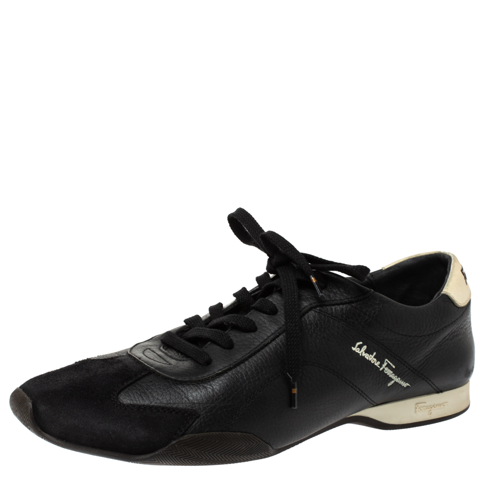 

Salvatore Ferragamo Black Leather And Suede Low Top Sneakers Size