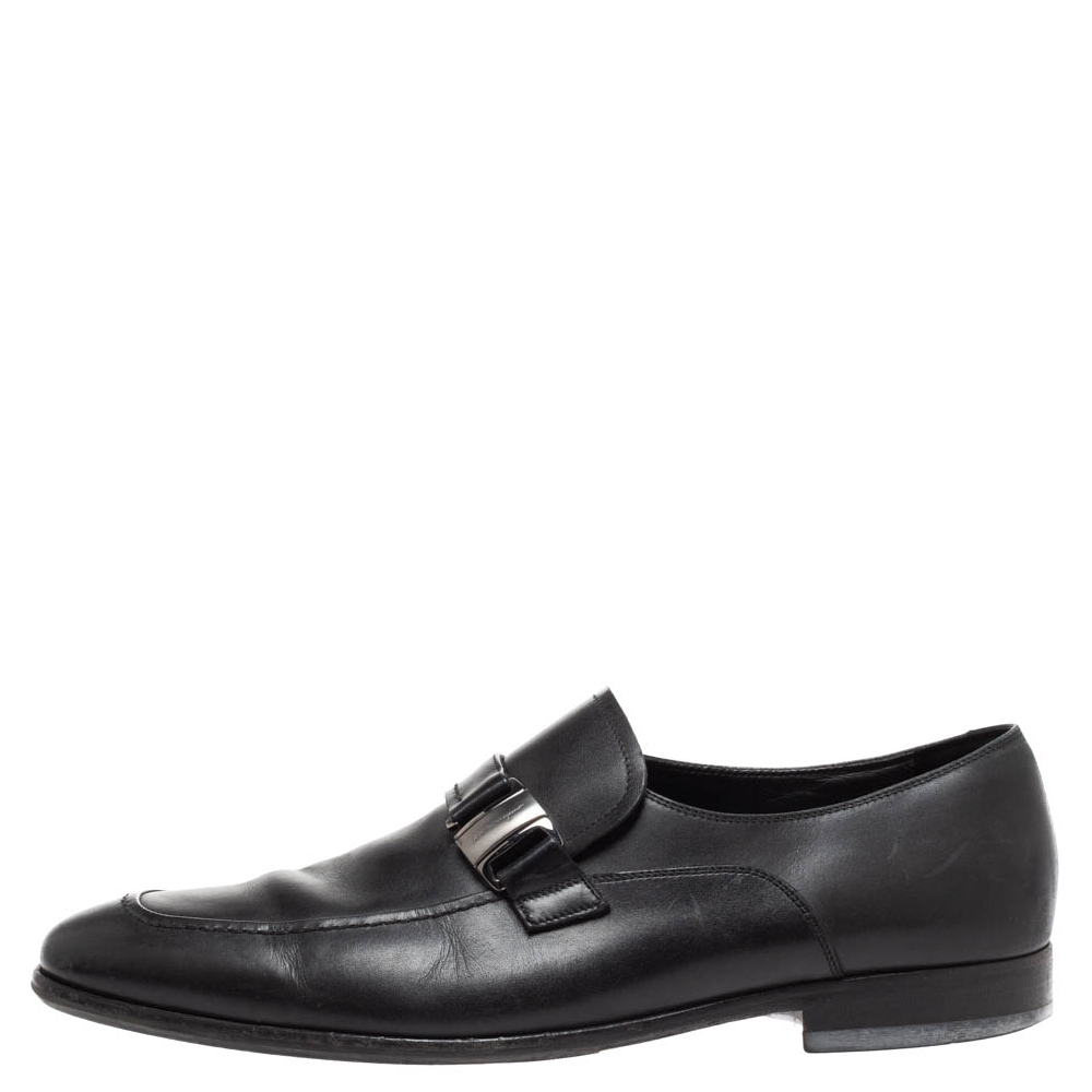 

Salvatore Ferragamo Black Leather 'Mattia' Buckle Loafers Size