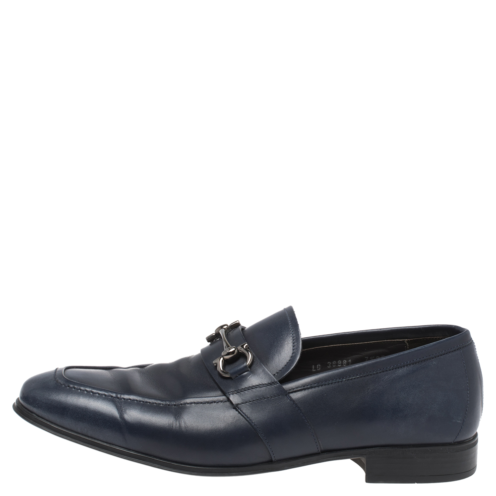 

Salvatore Ferragamo Blue Leather Horsebit Loafers Size