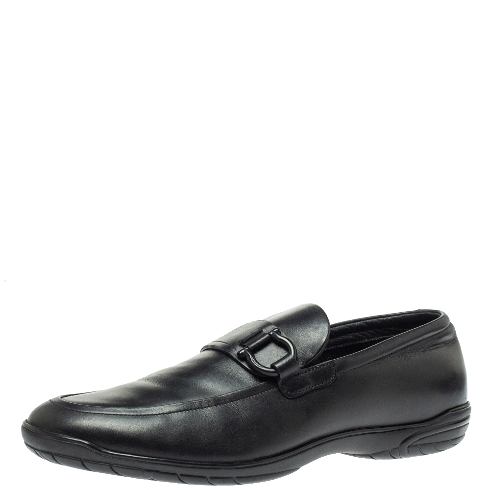 

Salvatore Ferragamo Black Leather Gancio Slip On Loafer Size