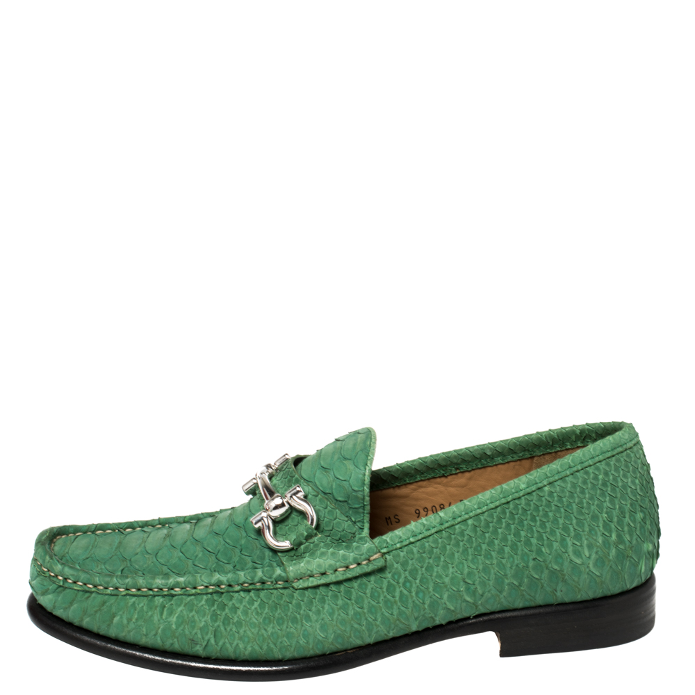 

Salvatore Ferragamo Green Python Mason Slip On Loafers Size