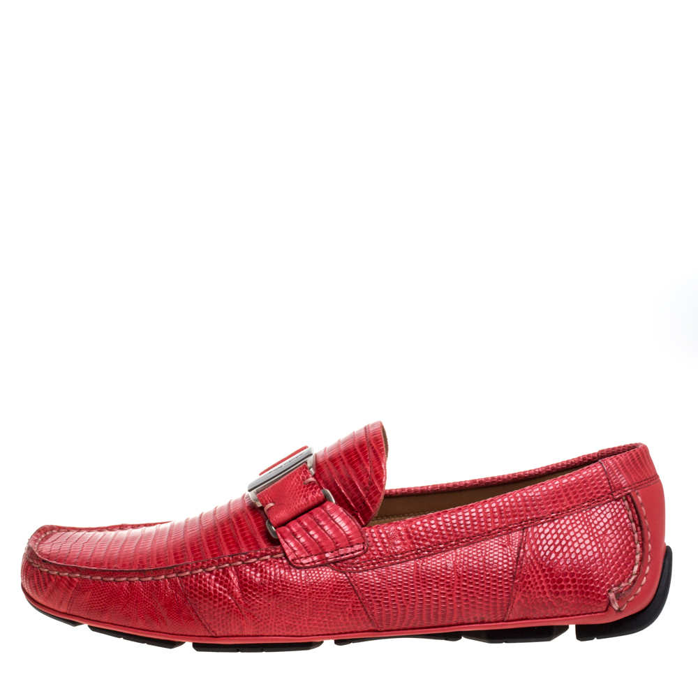 

Salvatore Ferragamo Red Lizard Sardegna Loafers Size 44