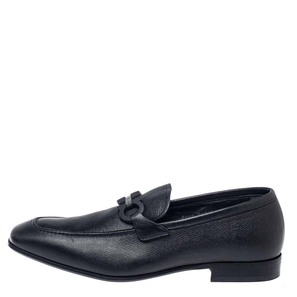 

Salvatore Ferragamo Black Leather Double Gancio Loafers Size