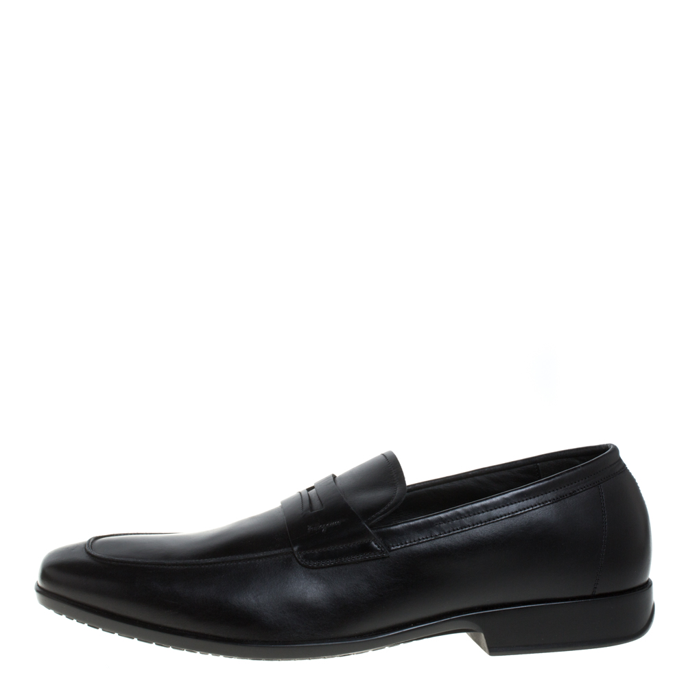 

Salvatore Ferragamo Black Leather Penny Slip On Loafers Size