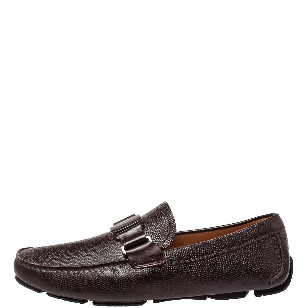 

Salvatore Ferragamo Dark Brown Leather Driver Loafers Size