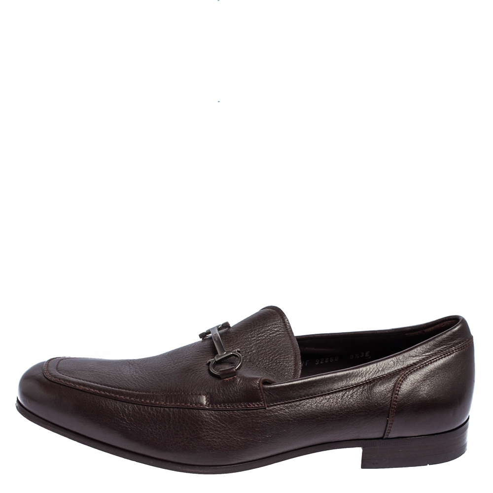 

Salvatore Ferragamo Dark Brown Leather Gancini Bit Slip On Loafers Size