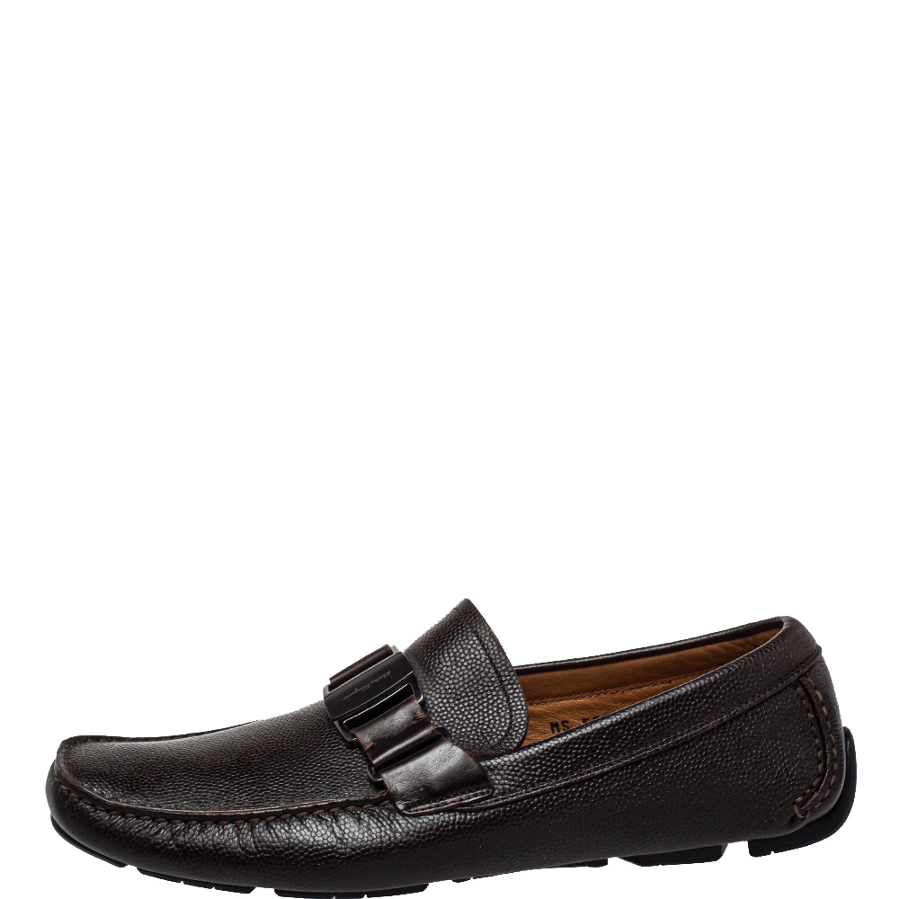 

Salvatore Ferragamo Dark Brown Leather Slip On Loafers Size