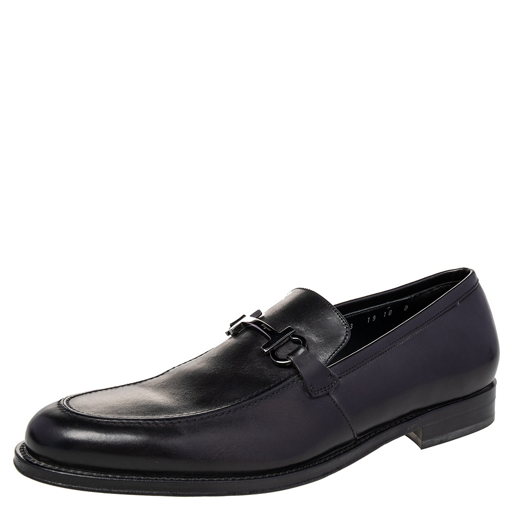 

Salvatore Ferragamo Black Leather Gancini Bit Loafers Size 44