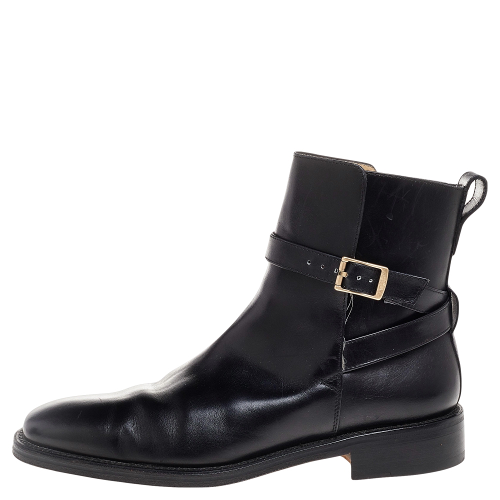 

Salvatore Ferragamo Black Leather Buckle Ankle Boots Size