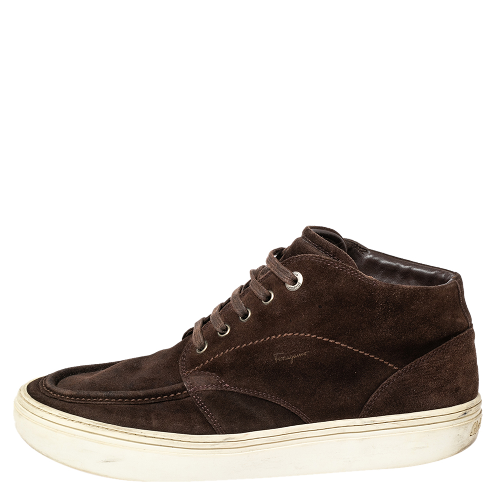 

Salvatore Ferragamo Brown Suede Mid Top Sneakers Size