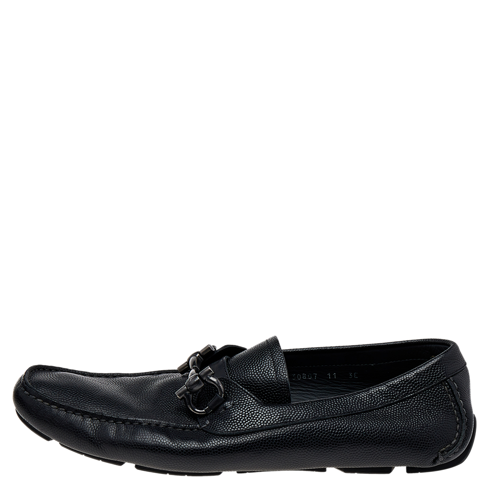 

Salvatore Ferragamo Black Leather Gancini Bit Slip On Loafers Size